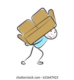 hand drawn people carries sofa.  Doodle miniature scenes. Hand drawn vector illustration for web design and infographic.
