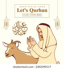 Hand drawn people celebrating eid al-adha illustration