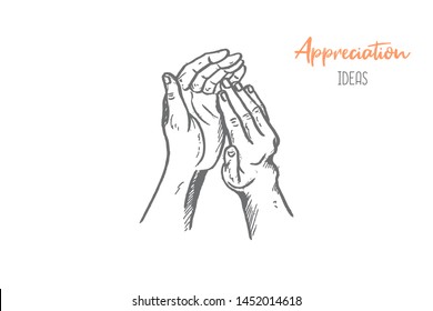 Hand drawn of people clapping, applauding, appreciating, congratulating another to the business achievement. Hands gesture sketch concept vector illustration. Isolated design with white background. 