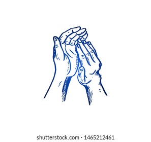 Hand drawn of people clapping, applauding, appreciating, congratulating another to the business achievement. Hands gesture sketch concept vector illustration. Isolated design with white background