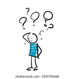 hand drawn people confuse to Decide right solution for questions dilemma situations illustration in doodle