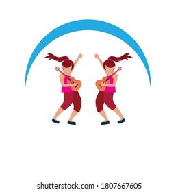 Hand drawn people dancing with guitars, background Vector