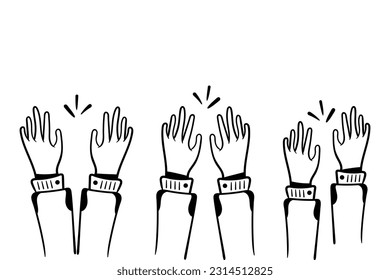 Hand drawn people giving applause appreciation. Line cartoon doodle simple vector illustration