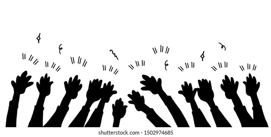 hand drawn people of hands clapping ovation. hands up, applause. crowd, party. cheer. doodle style , vector illustration