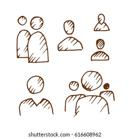  Hand Drawn People Icons Set. Sketch, Vector Illustration.