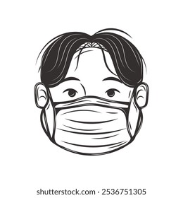 Hand Drawn People With Masker Vector - 02