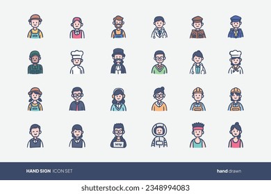 Hand drawn people profession icon set