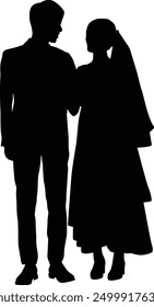 hand drawn people wedding full body silhouette illustration