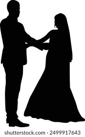hand drawn people wedding full body silhouette illustration