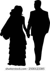 hand drawn people wedding full body silhouette illustration