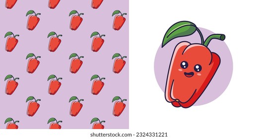 Hand drawn Pepper in doodle style for designing baby clothes. Postcard with Pepper and seamless pattern. Cartoon Bohemian nursery print. Kids design texture for pajamas. Vector illustration.