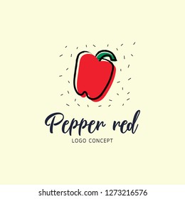 Hand Drawn Pepper red Paprika logo. Vector illustrations for food and drink, restaurant and bar, menu, fruit market. 