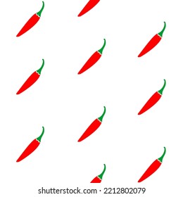 Hand drawn peppers pattern. Set of red hot chili peppers. Farm products. Vegetarian healthy food. Background of colored pepper. Vector illustration.