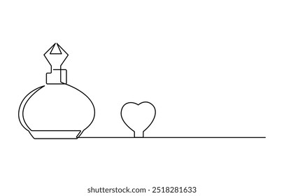 Hand drawn perfume bottle design. One line continuous drawing of outline vector illustration, Outline set of perfume bottles vector. One line continuous drawing illustration. Linear silhouette