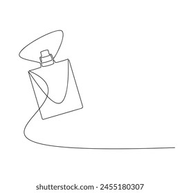 Hand drawn perfume bottle vector. One line continuous drawing. Linear silhouette, minimal icon, beauty fashion print, banner, card, wall art poster, brochure, doodle illustration, fragrance, spray