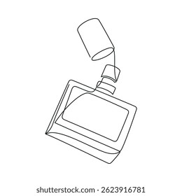 Vetor de frasco de perfume desenhado à mão. Desenho contínuo de uma linha. Silhueta linear, ícone mínimo, impressão de moda de beleza, banner, cartão, cartaz de arte de parede, brochura, ilustração de doodle, fragrância, spray