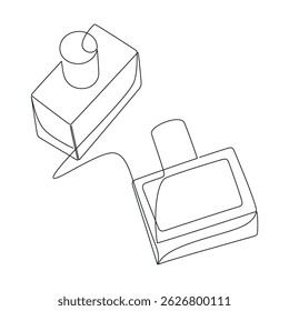 Hand drawn perfume bottle vector. One line continuous drawing. Linear silhouette, minimal icon, beauty fashion print, banner, card, wall art poster, brochure, doodle illustration, fragrance, spray