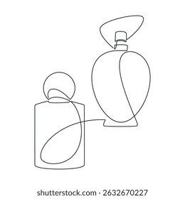 Hand drawn perfume bottle vector. One line continuous drawing. Linear silhouette, minimal icon, beauty fashion print, banner, card, wall art poster, brochure, doodle illustration, fragrance, spray