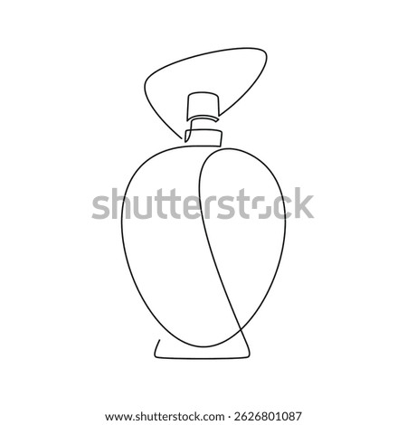 Hand drawn perfume bottle vector. One line continuous drawing. Linear silhouette, minimal icon, beauty fashion print, banner, card, wall art poster, brochure, doodle illustration, fragrance, spray