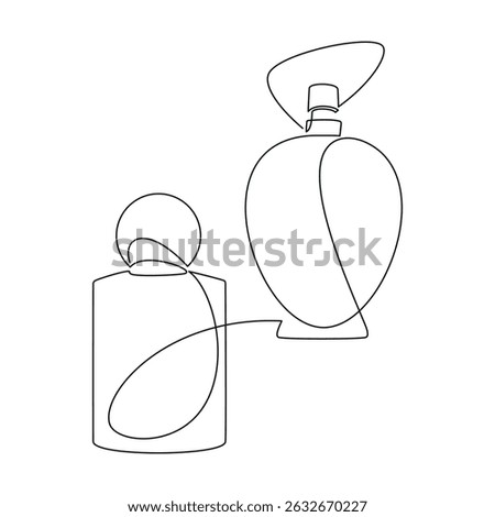 Hand drawn perfume bottle vector. One line continuous drawing. Linear silhouette, minimal icon, beauty fashion print, banner, card, wall art poster, brochure, doodle illustration, fragrance, spray