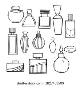 Hand Drawn Perfume Bottles. Vector Sketch  Illustration.