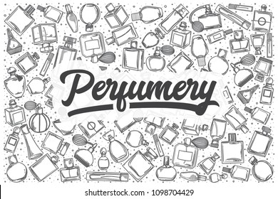 Hand Drawn Perfumery Doodle Set. Lettering - Perfumery