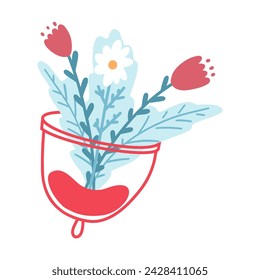Taza de época dibujada a mano. Concepto de ciclo menstrual, higiene femenina, cero residuos