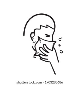 hand drawn person Covering mouth with a tissue when sneezing or coughing