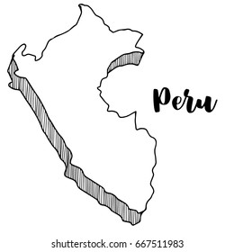 Hand drawn of Peru map, vector illustration