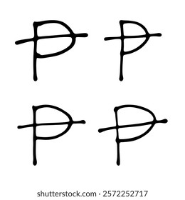 Hand drawn peseta currency symbol set Brush stroke doodle Single element for design