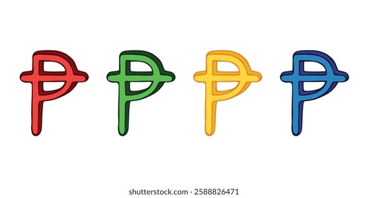 Hand drawn peseta currency symbol set Brush stroke doodle Single element for design