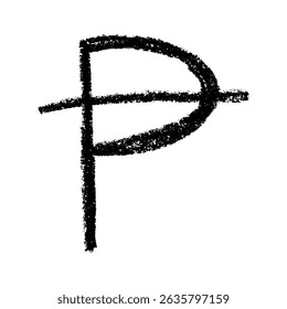 Hand drawn peseta currency symbol. Brush stroke doodle. Single element for design