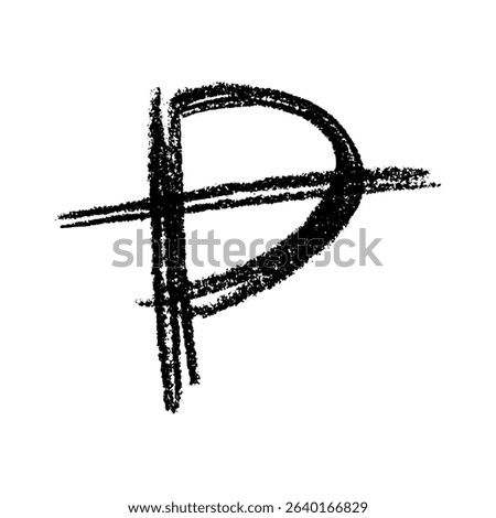 Hand drawn peseta currency symbol. Brush stroke doodle. Single element for design
