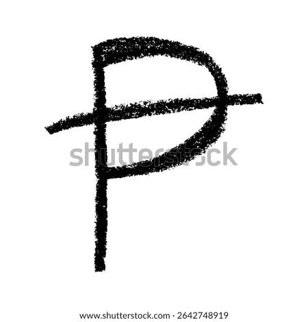 Hand drawn peseta currency symbol. Brush stroke doodle. Single element for design