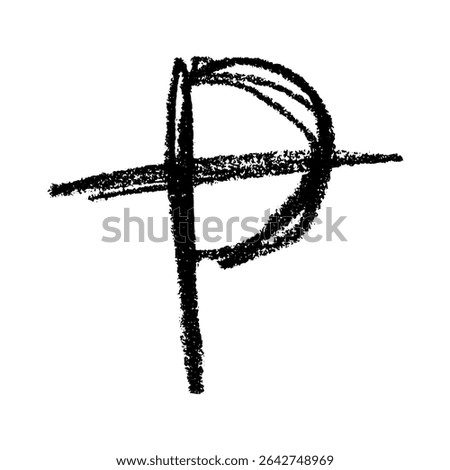 Hand drawn peseta currency symbol. Brush stroke doodle. Single element for design