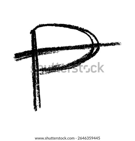 Hand drawn peseta currency symbol. Brush stroke doodle. Single element for design