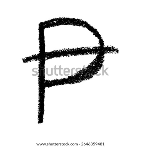 Hand drawn peseta currency symbol. Brush stroke doodle. Single element for design