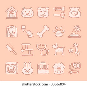 Hand drawn pet animals and objects icon set