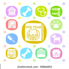 Hand Drawn Pet Animals And Objects Icon Set