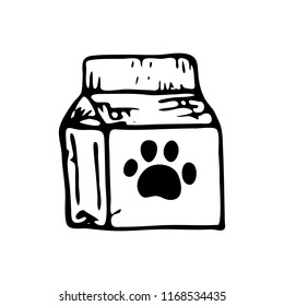 Hand drawn pet food doodle. Sketch pets icon. Decoration element. Isolated on white background. Vector illustration.