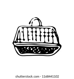 Hand drawn Pets transportation box doodle. Sketch pets icon. Decoration element. Isolated on white background. Vector illustration.