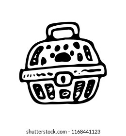 Hand drawn Pets transportation box doodle. Sketch pets icon. Decoration element. Isolated on white background. Vector illustration.