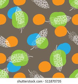Hand drawn pheasant feathers seamless vector pattern for wrapping and textile