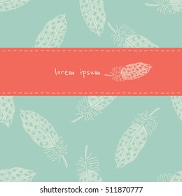 Hand drawn pheasant feathers vector card