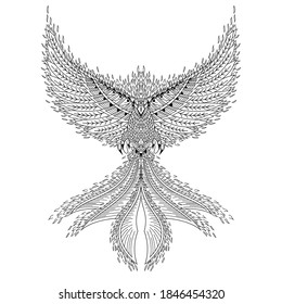 Hand drawn of phoenix in zentangle style
