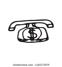 Hand Drawn phone doodle. Sketch dollar icon. Decoration element. Isolated on white background. Flat design. Vector illustration.