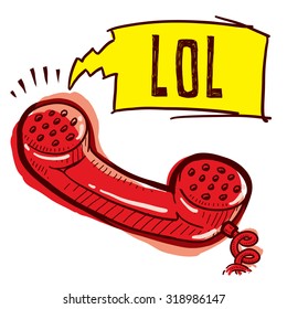 Hand drawn phone sketch with caption saying "lol" indicating communication, customer service, or business workflow.