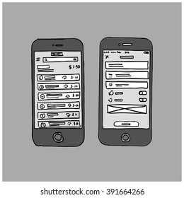 Hand Drawn Phone UI Wire Frame