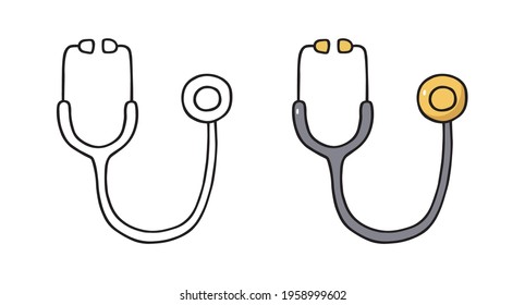 Hand drawn phonendoscope icon. Doodle illustration about medicine and cardiology. Vector illustration stethoscope.