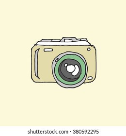 Hand drawn photo camera. Cartoon camera icon. Vector illustration